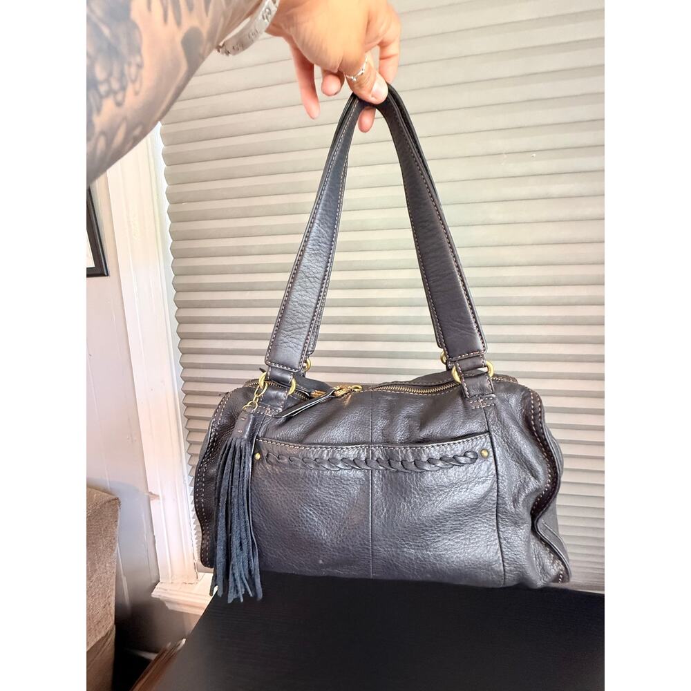 Hobo The Original Black Genuine Leather Satchel Shoulder Bag Tassel Accent
